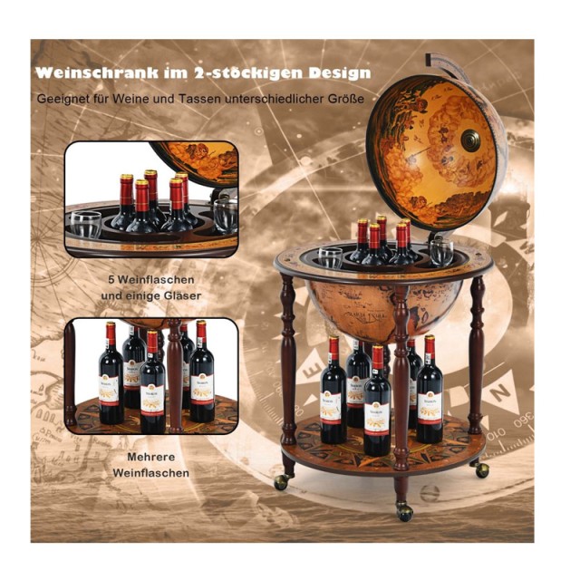 Ξύλινο Μπαρ Υδρόγειος - Κάβα για Κρασιά 60.5 x 95.5 cm Costway JV10058