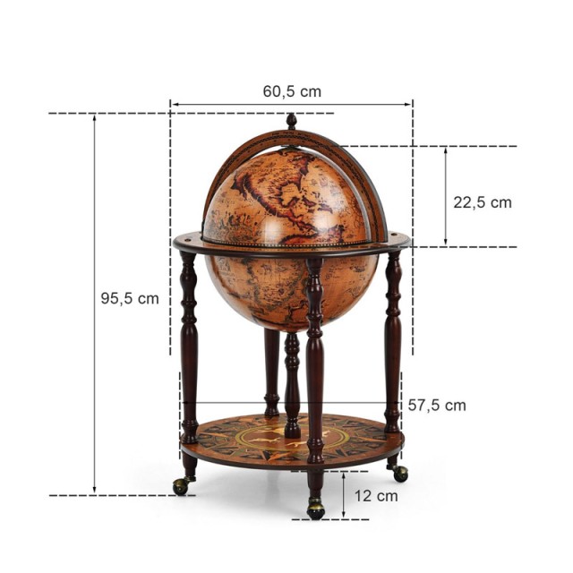 Ξύλινο Μπαρ Υδρόγειος - Κάβα για Κρασιά 60.5 x 95.5 cm Costway JV10058