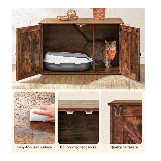 Ξύλινο Έπιπλο για Τουαλέτα Γάτας 80 x 53 x 49.2 cm Χρώματος Σκούρο Καφέ PCL002X01 Feandrea