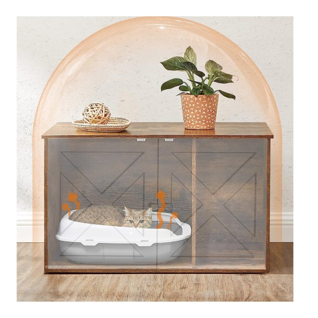 Ξύλινο Έπιπλο για Τουαλέτα Γάτας 80 x 53 x 49.2 cm Χρώματος Σκούρο ...