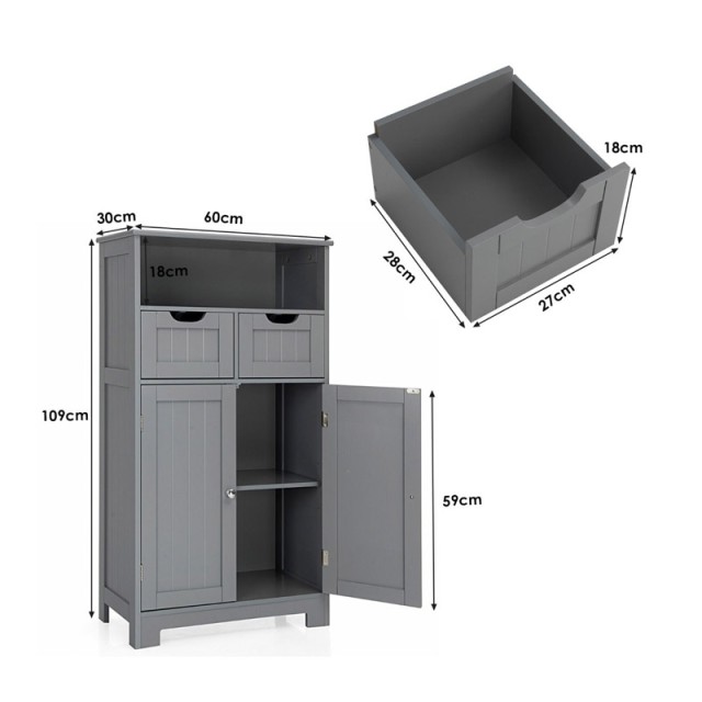 Ξύλινο Έπιπλο με 1 Ντουλάπι και 2 Ράφια 60 x 30 x 109 cm Costway HW64500GR