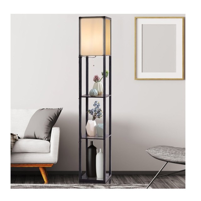 Ξύλινο Φωτιστικό Δαπέδου με 3 Ράφια Ε27 60 W Costway EU10065DE