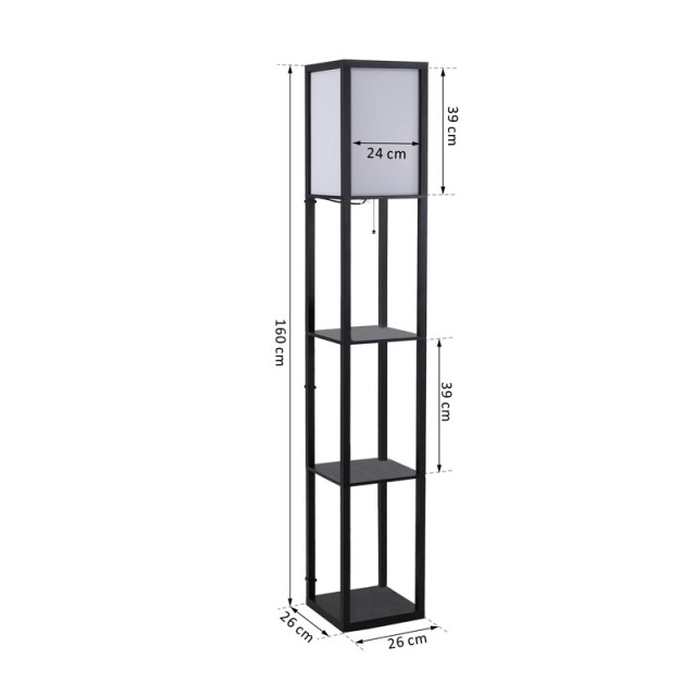 Ξύλινο Φωτιστικό Δαπέδου με 3 Ράφια 40 W HOMCOM 833-623