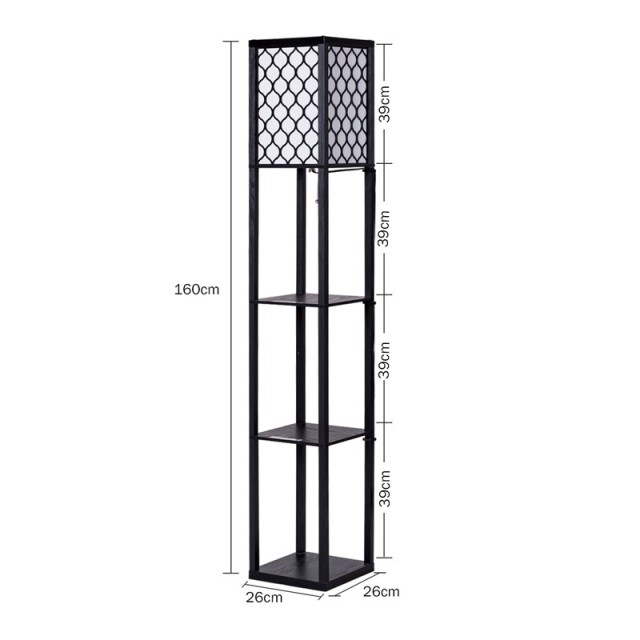 Ξύλινο Φωτιστικό Δαπέδου με 3 Ράφια Ε27 60 W Costway EU10063DE
