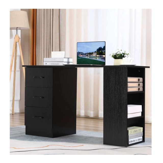 Ξύλινο Γραφείο με 3 Συρτάρια και 3 Ράφια 120 x 49 x 72 cm HOMCOM 836-068V01BK