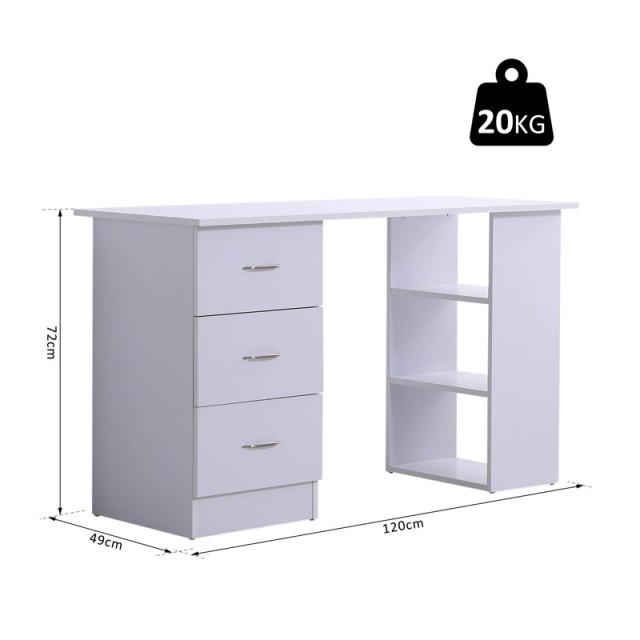 Ξύλινο Γραφείο με 3 Συρτάρια και 3 Ράφια 120 x 49 x 72 cm Χρώματος ...