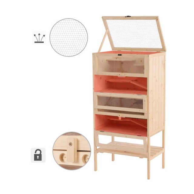 Ξύλινο Κλουβί Τρωκτικών με 4 Επίπεδα 60 x 40 x 120 cm PawHut D51-083
