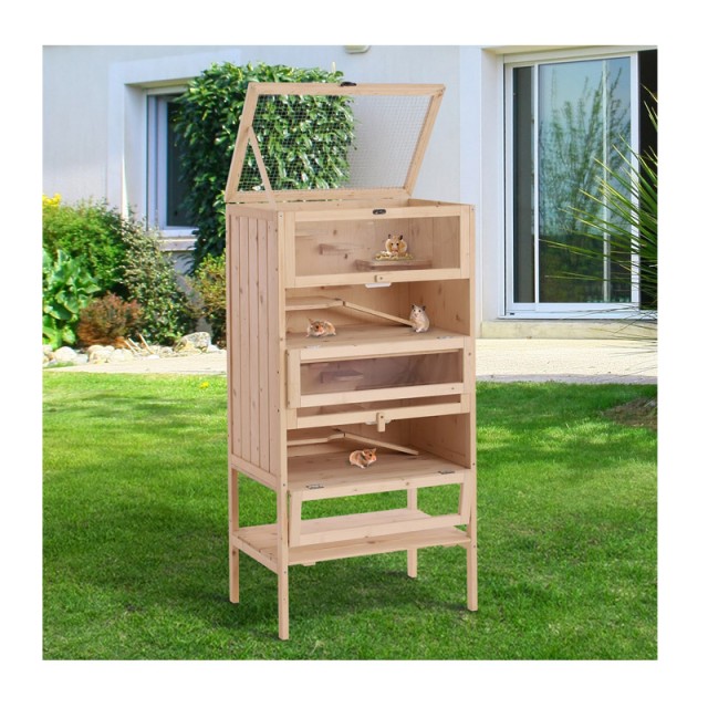 Ξύλινο Κλουβί Τρωκτικών με 4 Επίπεδα 60 x 40 x 120 cm PawHut D51-083