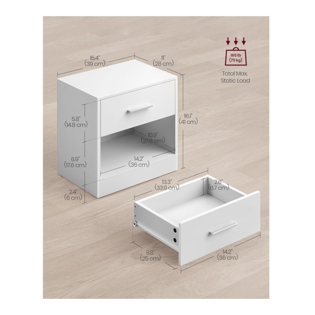 Ξύλινο Κομοδίνο με 1 Συρτάρι και 1 Ράφι 28 x 39 x 41 cm VASAGLE LET619T14