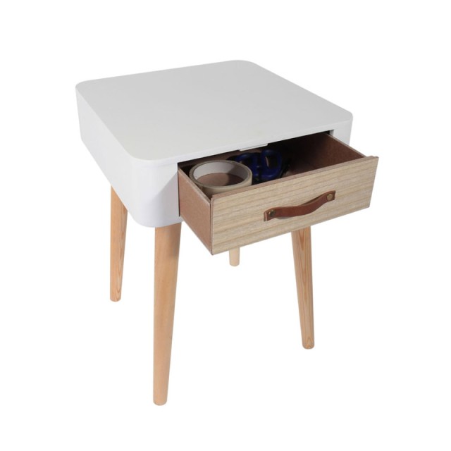Ξύλινο Κομοδίνο με 1 Συρτάρι 35 x 35 x 48 cm Χρώματος Λευκό Home Deco Factory HD3739