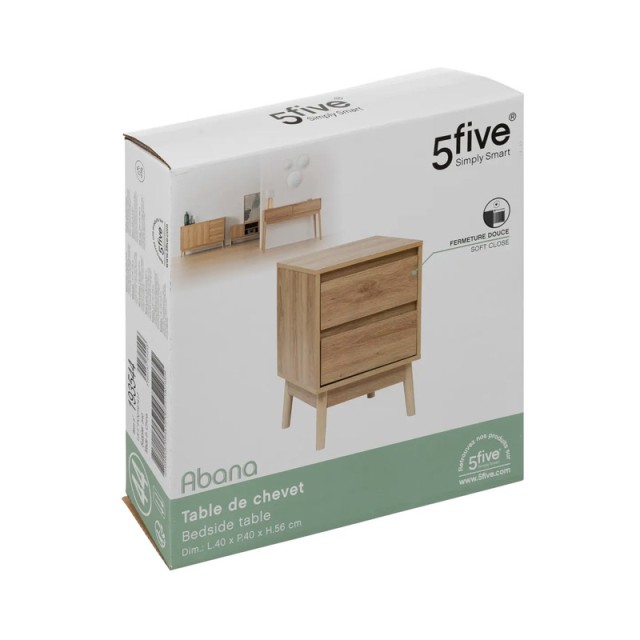 Ξύλινο Κομοδίνο με 2 Συρτάρια 40 x 40 x 56 cm Abana 5Five Simply Sm...