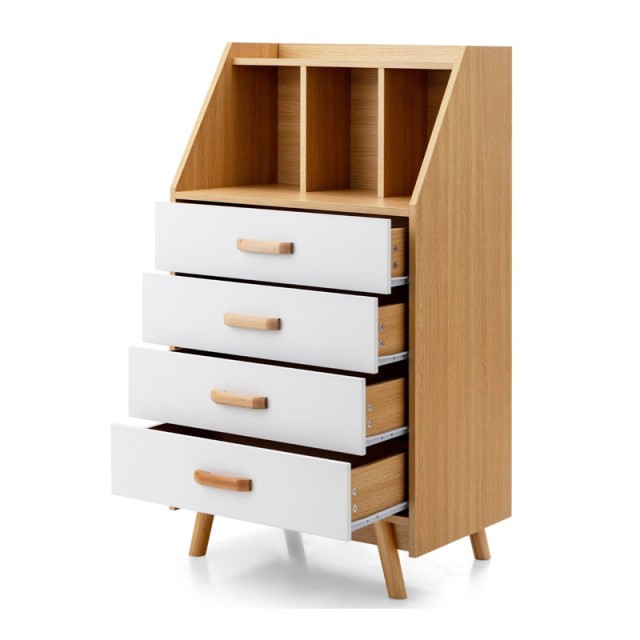 Ξύλινο Κομοδίνο με 4 Συρτάρια 60 x 40 x 110 cm Costway JZ10111NA
