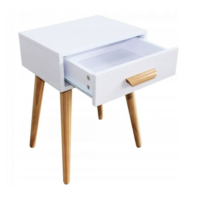 Ξύλινο Κομοδίνο με 1 Συρτάρι 46 x 36 x 58 cm Χρώματος Λευκό ModernHome WYJ-085-White