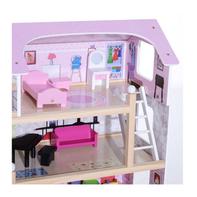 Ξύλινο Κουκλόσπιτο με 4 Ορόφους και Αξεσουάρ 60 x 30 x 80 cm HOMCOM...