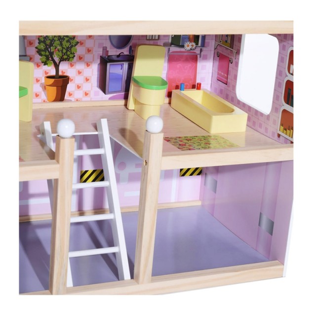 Ξύλινο Κουκλόσπιτο με 4 Ορόφους και Αξεσουάρ 60 x 30 x 80 cm HOMCOM...