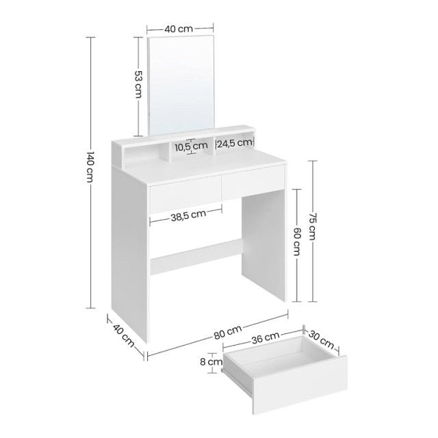 Ξύλινο Μπουντουάρ με Καθρέπτη 80 x 40 x 140 cm VASAGLE RDT113W01