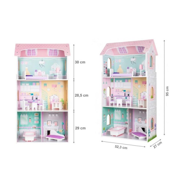 Ξύλινο Παιδικό Κουκλόσπιτο 3 Ορόφων 53.5 x 27 x 95 cm Anna Ecotoys 4121