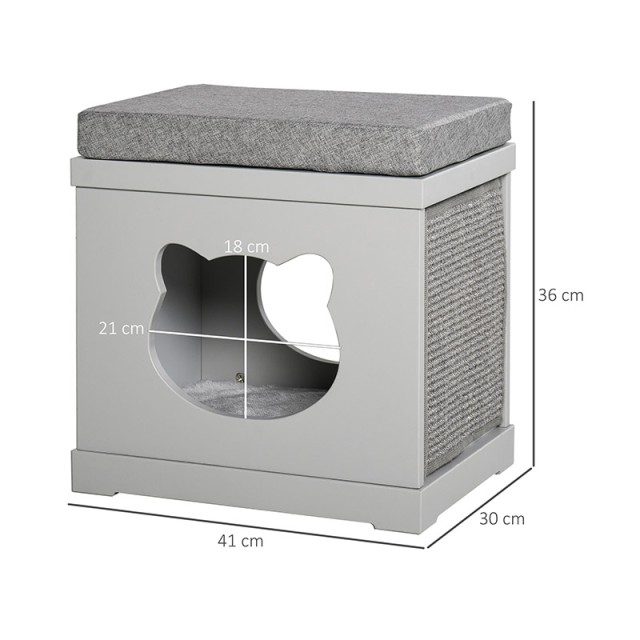 Ξύλινο Σπίτι Γάτας 41 x 30 x 36 cm Χρώματος Γκρι PawHut D30-334GY