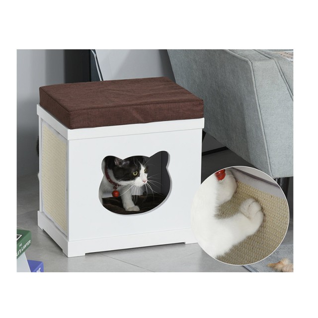 Ξύλινο Σπίτι Γάτας 41 x 30 x 36 cm Χρώματος Λευκό PawHut D30-334WT