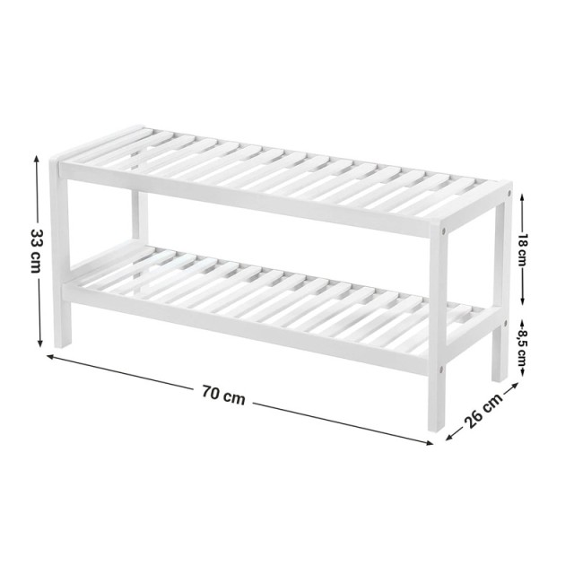 Ξύλινο Stand Αποθήκευσης Παπουτσιών με 2 Ράφια 70 x 26 x 33 cm Χρώματος Λευκό Songmics LBS02WT