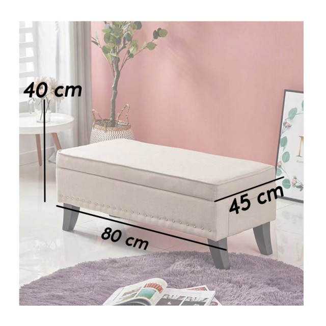 Ξύλινο Ταμπουρέ με Αποθηκευτικό Χώρο 85 x 45 x 40 cm Χρώματος Μπεζ Bakaji 02814610