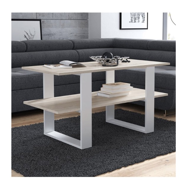 Ξύλινο Τραπέζι Σαλονιού 120 x 55 x 60 cm Χρώματος Καφέ Ανοιχτό - Λευκό SPM Kira JAN-KIRAWOAK