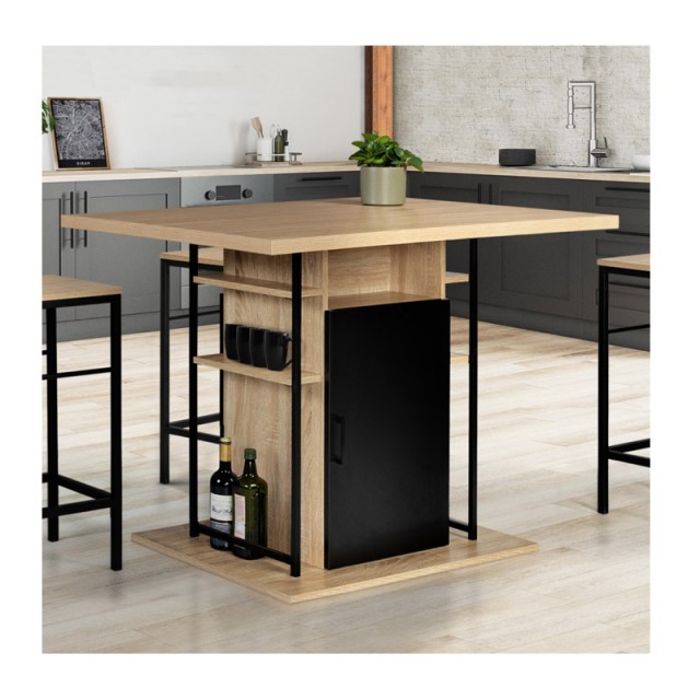 Ξύλινο Τραπέζι - Bar με 2 Ντουλάπια και 6 Ράφια 110 x 80 x 82 cm Id...
