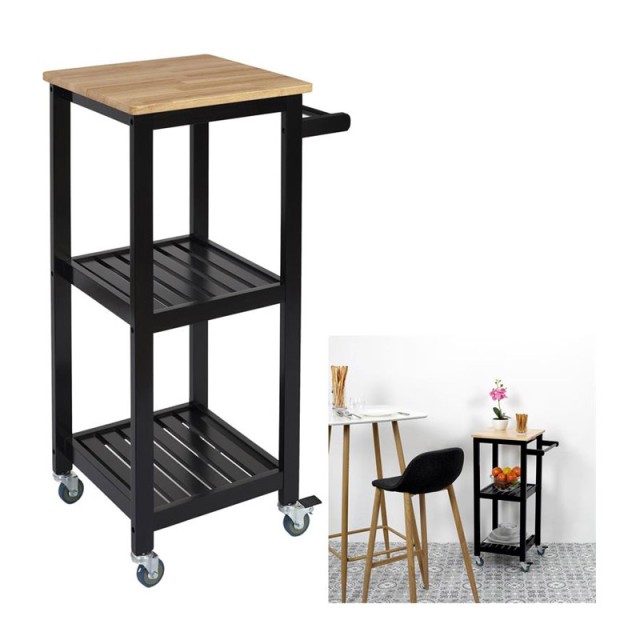 Ξύλινο Τρόλεϊ Κουζίνας με 3 Ράφια 37 x 45 x 84.5 cm Home Deco Facto...