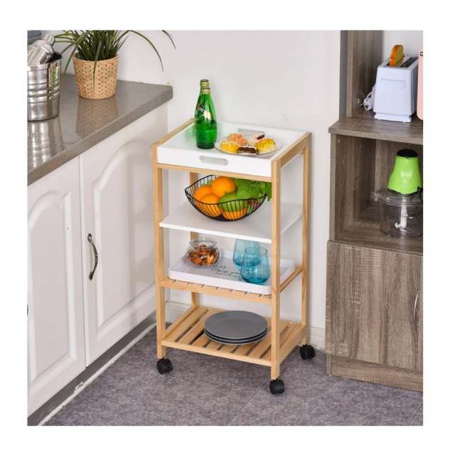 Ξύλινο Τρόλεϊ Κουζίνας με 4 Ράφια 76 x 40 x 30 cm HOMCOM 801-131