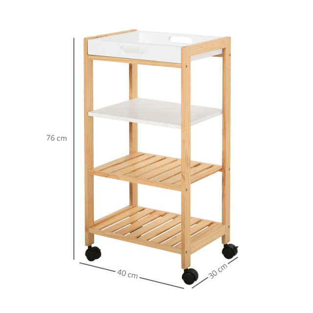 Ξύλινο Τρόλεϊ Κουζίνας με 4 Ράφια 76 x 40 x 30 cm HOMCOM 801-131