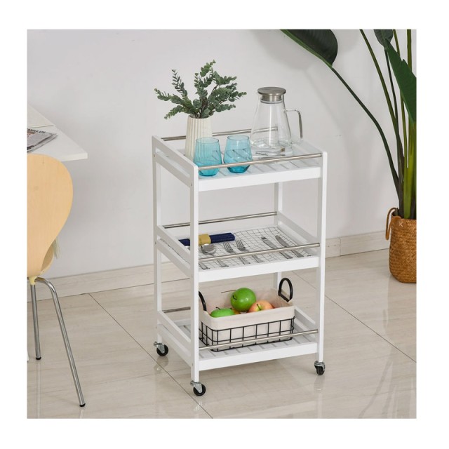 Ξύλινο Τρόλεϊ Κουζίνας με 3 Ράφια 78 x 45 x 38 cm HOMCOM 801-123WT Ξύλινο Τρόλεϊ Κουζίνας με 3 Ράφια 78 x 45 x 38 cm HOMCOM 801-123WT