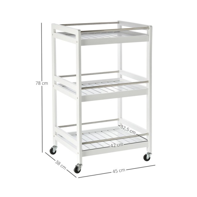 Ξύλινο Τρόλεϊ Κουζίνας με 3 Ράφια 78 x 45 x 38 cm HOMCOM 801-123WT Ξύλινο Τρόλεϊ Κουζίνας με 3 Ράφια 78 x 45 x 38 cm HOMCOM 801-123WT