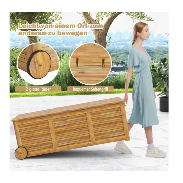 Gartentruhe aus Holz mit Rädern und wasserdichter Innentasche 182 L 127 x 50 x 45 cm Costway OP71258