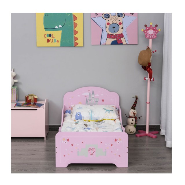 Ξύλινο Χαμηλό Μονό Παιδικό Κρεβάτι 143 x 73 x 60 cm για Στρώμα 140 x 70 cm Castle HOMCOM 311-015
