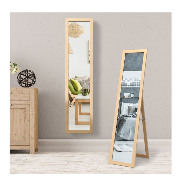 Ξύλινος Ολόσωμος Καθρέπτης 37 x 50 x 148 cm Χρώματος Καφέ Ανοιχτό Costway HW66513NA