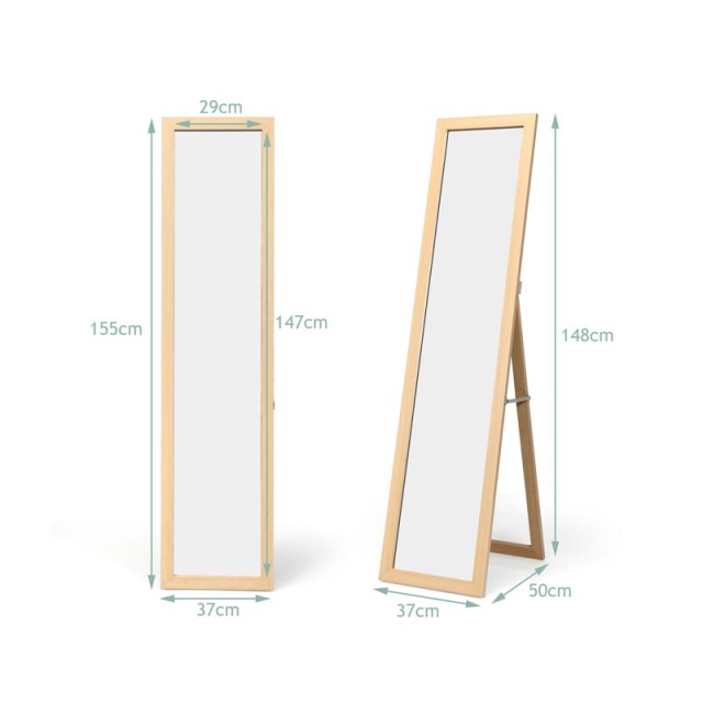 Ξύλινος Ολόσωμος Καθρέπτης 37 x 50 x 148 cm Χρώματος Καφέ Ανοιχτό Costway HW66513NA