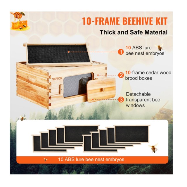 Ξύλινος Όροφος Κυψέλης με 10 Πλαίσια 503 x 414 x 245 mm VEVOR CTFXSMSHX1109SC61V0