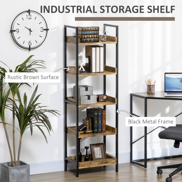 Βιβλιοθήκη HOMCOM Industrial Style με 5 ράφια σε ξύλο και μέταλλο, ...