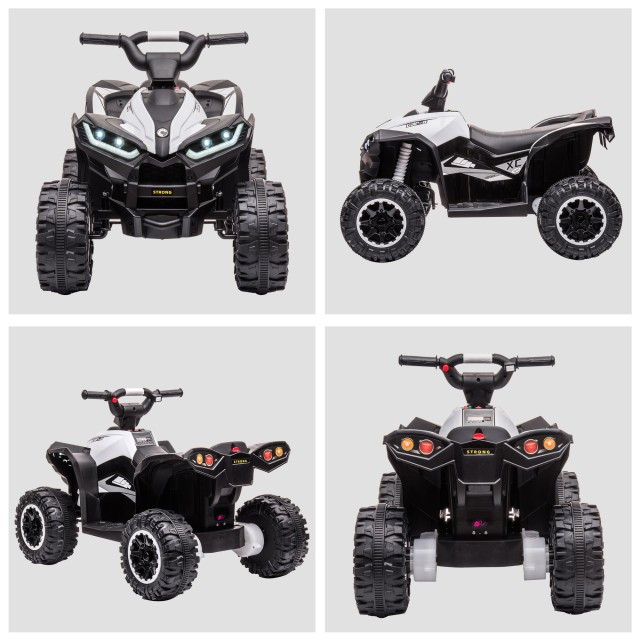 HOMCOM Quad για παιδιά 3-5 ετών Ηλεκτρικό 12V, 2 ταχυτήτων, φαρδιοί τροχοί με ανάρτηση και προβολείς LED, λευκό 370-235V90WT