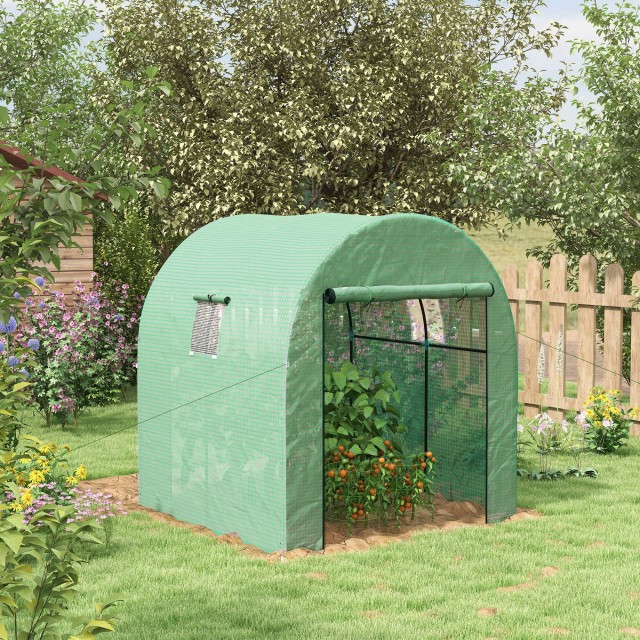 Outsunny Tunnel Θερμοκήπιο για Λαχανόκηπους 1,8x1,8x2m από χάλυβα και PE Anti UV με Roller Doors and Windows, Green 845-958V00GN