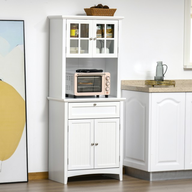 Μονάδα HOMCOM High Pantry με 2 Ντουλάπες, Ρυθμιζόμενα Ράφια και Επιφάνεια Στήριξης, σε MDF, 68,6x40x164 cm, Λευκό 835-343