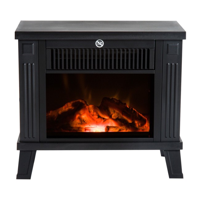Ηλεκτρικό τζάκι δαπέδου HomCom 600W / 1200W με εφέ φλόγας, Μαύρο, 38,5 x 22 x 30,5 cm 820-065