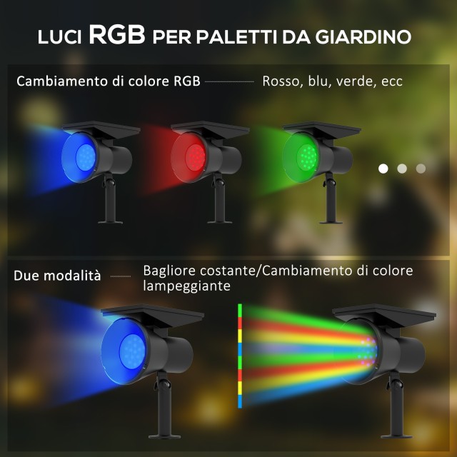 Outsunny Σετ 2 RGB ηλιακά φωτιστικά κήπου με 2 λειτουργίες φωτισμού, σε PP και PC, 10,6x15x38 cm, Μαύρο 844-835V00BK