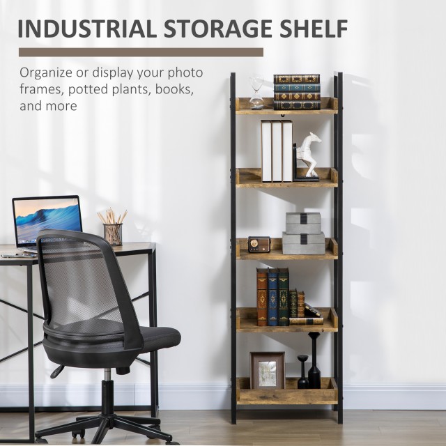 Βιβλιοθήκη HOMCOM Industrial Style με 5 ράφια σε ξύλο και μέταλλο, ...