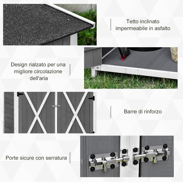 Outsunny Garden Shed Ξύλινη Εργαλειοθήκη, Διπλή Πόρτα με Κλειδαριά και Αποσπώμενο Τραπέζι, 139x75x160cm, Γκρι 845-353V01