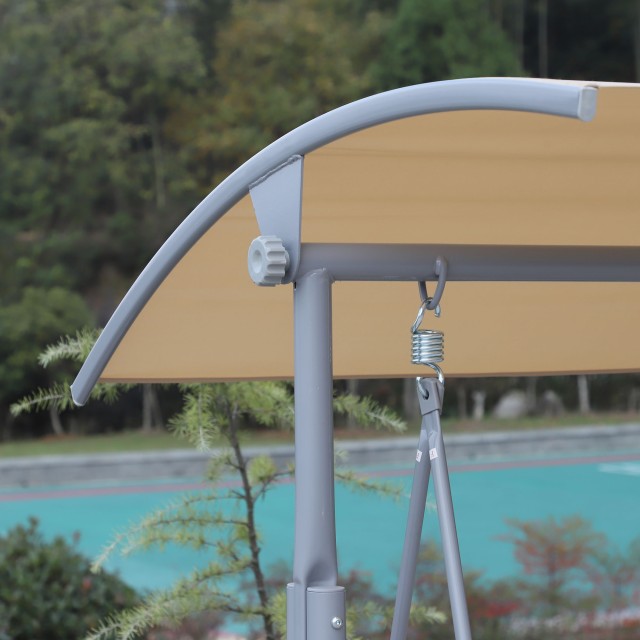 Outsunny Garden Swing 2 Ξεχωριστά Καθίσματα με Τραπέζι και Ρυθμιζόμενη Οροφή, Μεταλλικό 175x112x165cm Μπεζ 84A-057