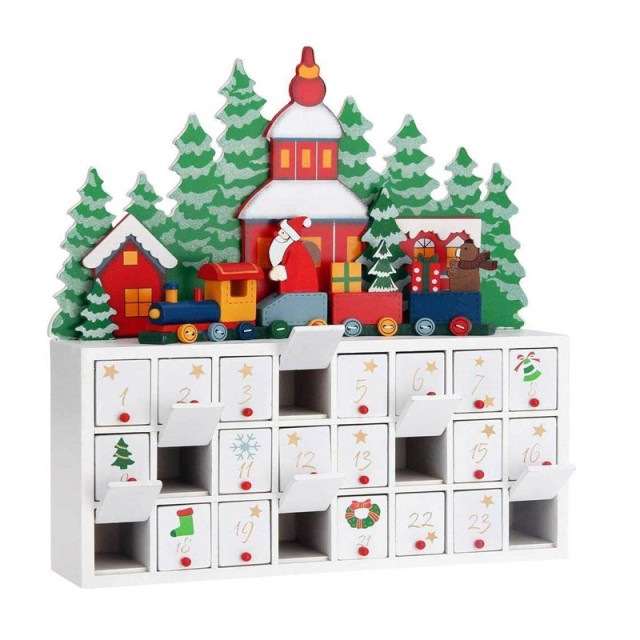 Χριστουγεννιάτικο Ξύλινο Advent Calendar Τρένο με Άγιο Βασίλη 8.7 x 37.4 x 40.3 cm Bakaji 02831545