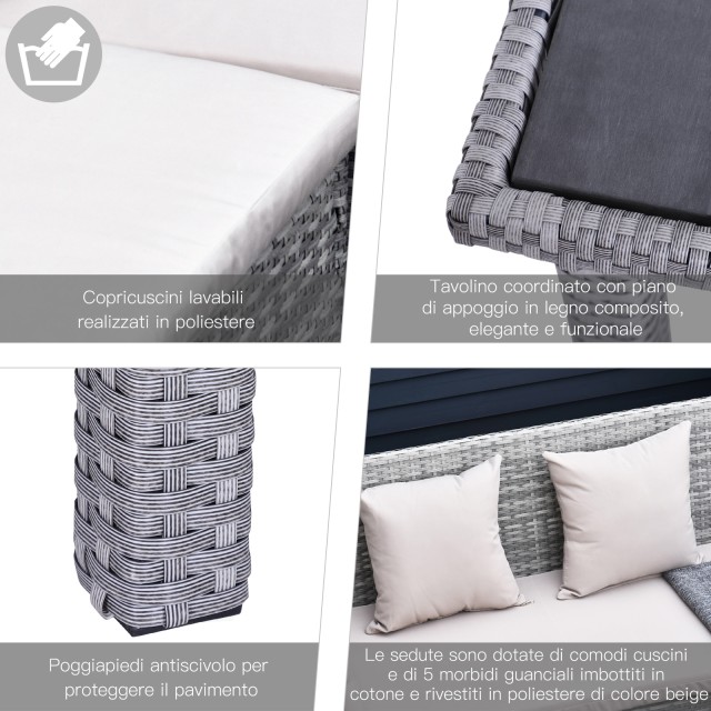 Outsunny σετ επίπλων κήπου σε PE Rattan με 2 καναπέδες 1 τραπεζάκι σαλονιού 2 σκαμπό γκρι 860-093CW