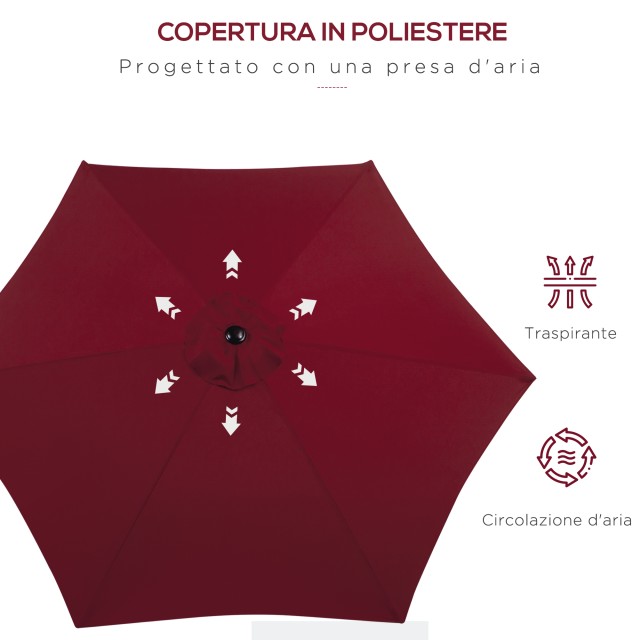 Outsunny Tilting Garden Parasol, Άνοιγμα μανιβέλας, Φ2,7x2,35m Σκούρο κόκκινο 84D-032WR