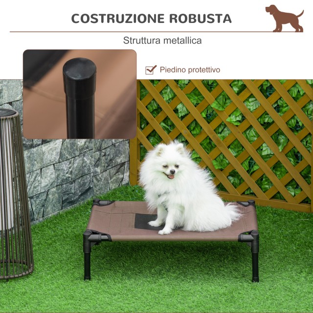 Κρεβάτι PawHut Raised Dog με αναπνεύσιμο κάθισμα, από ατσάλι και ύφασμα, 61x46x18 cm, μαύρο και καφέ D04-067CF